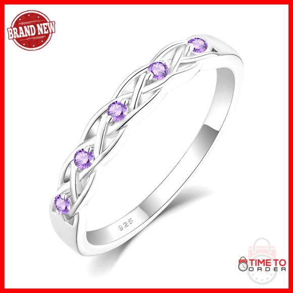 Sterling Silver Celtic Knot Ring with Amethyst Size 9 Statement Jewelry